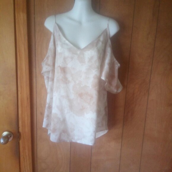 Calvin Klein Women's Beige Summer Cold Shoulder Top Size L - Picture 2 of 5